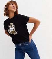 New Look Black Leopard Print Perfume Logo T-Shirt